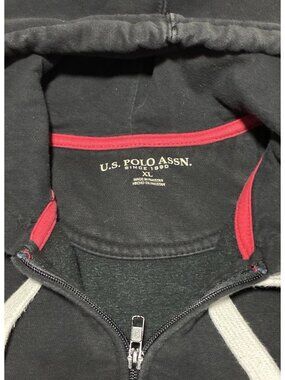 U.S. Polo Assn. Heavyweight Full Zip Hoodie XL Red Pony Double Horseman black
